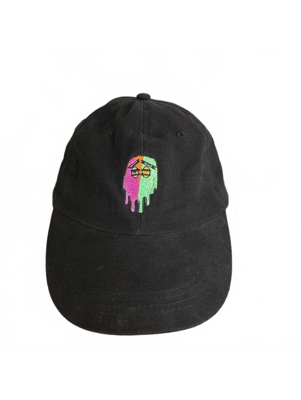 Black Drip Neon Face Embroidered Dad Hat Adjustable 100% Cotton Streetwear Cap